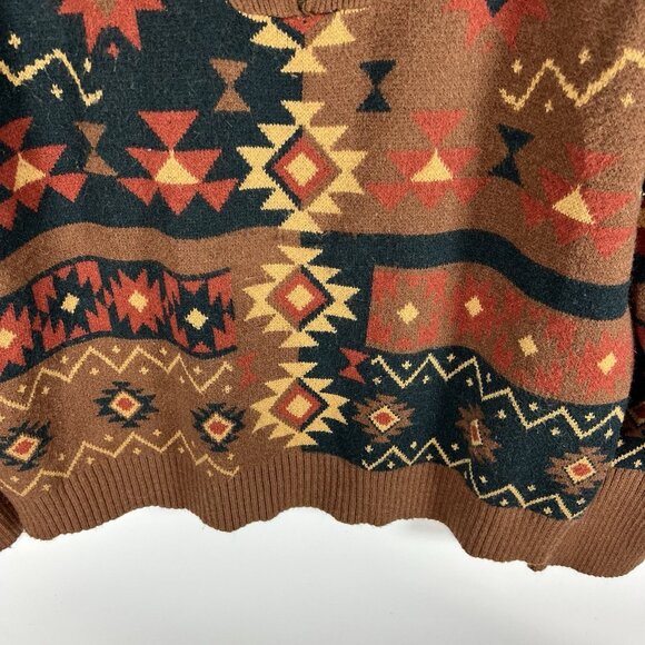 BKE‎ Western Pullover Sweate 3/4 Zip Women’s Size Large Boho Aztec Brown Soft - Picture 5 of 12